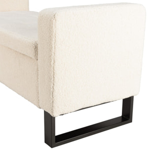 LEOPOLD - Banc tissu bouclette écru avec rangement et pieds métal noir