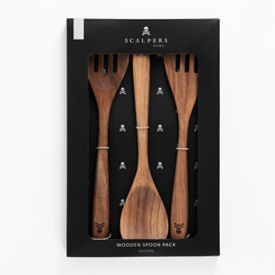 Set de 3 utensilios de cocina 100% madera de acacia scalpers home