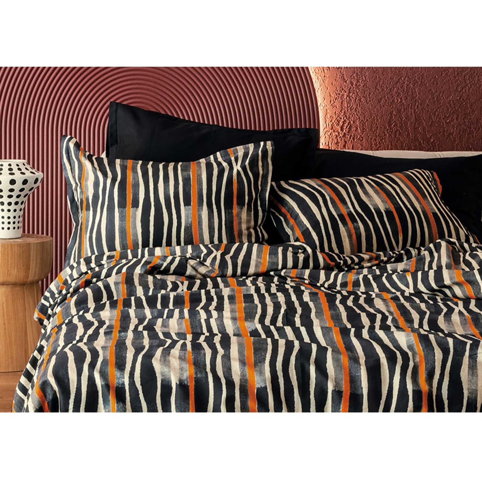 Parure housse de couette 240x220 cm et 2 taies d'oreiller 63x63cm satin de coton imprimé