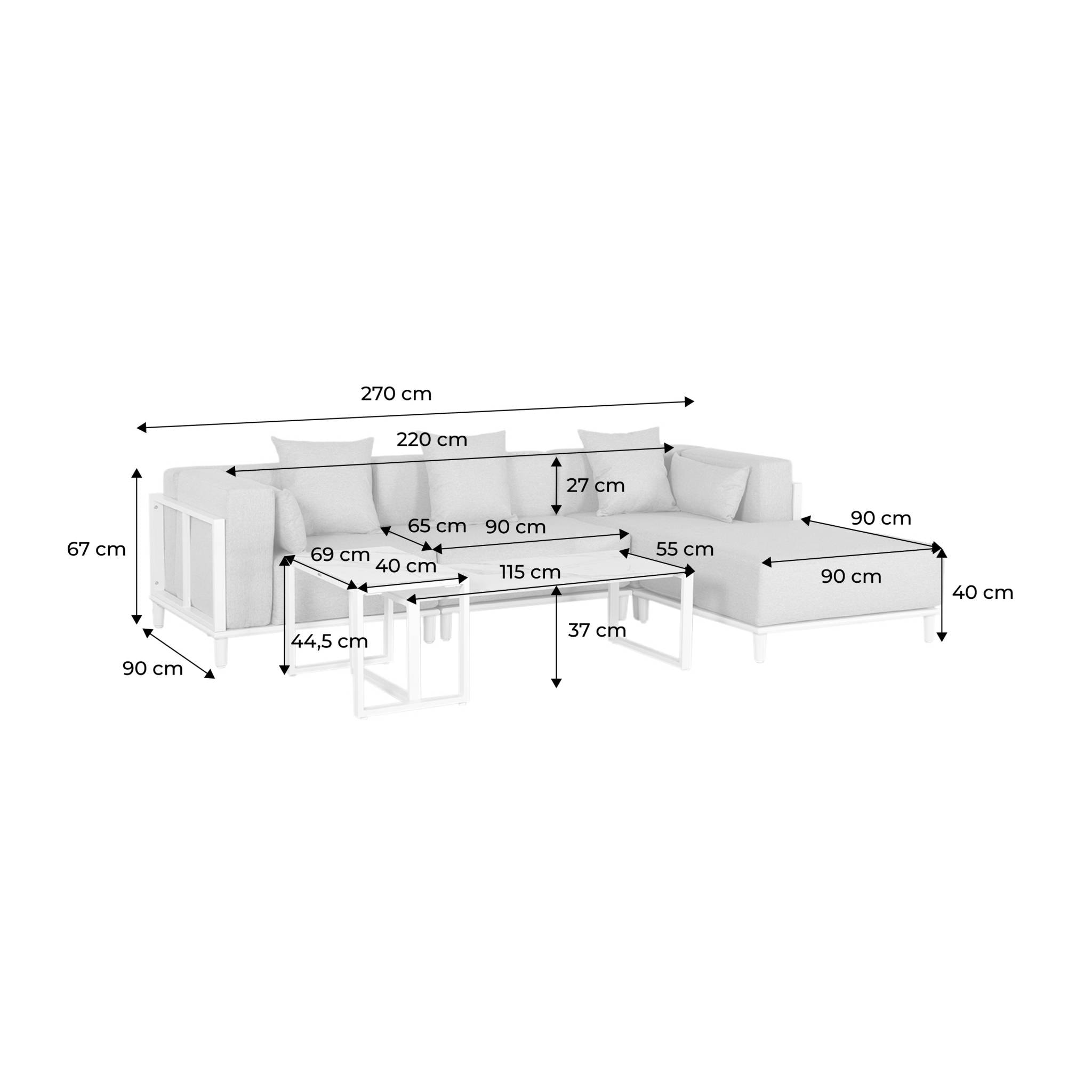 Salon de jardin modulable aluminium 4 places ORIVA