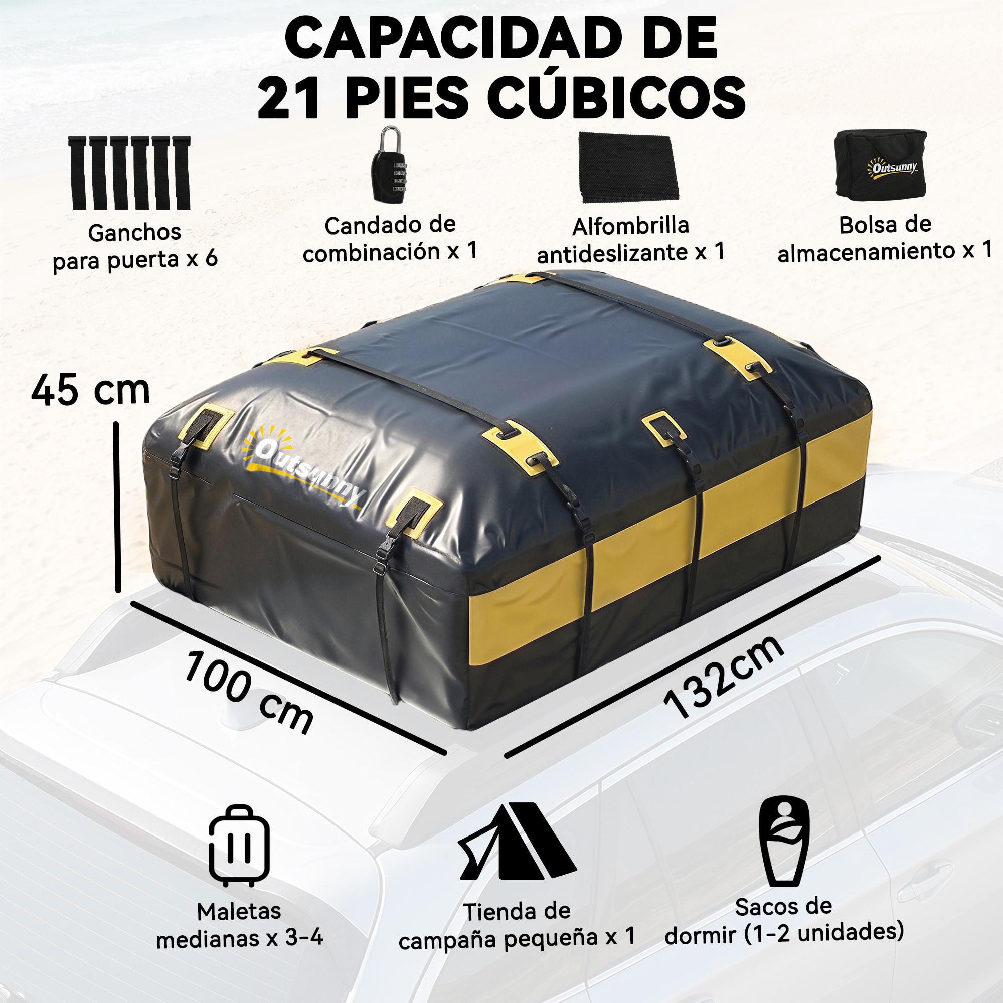 Bolsa de Techo para Coche 594L, Impermeable, Cofre de Techo para Coche con 6 Correas Ajustables, Alfombrilla Antideslizante, Ganchos, Adecuada para Todos Los Vehículos con/sin Portaequipajes