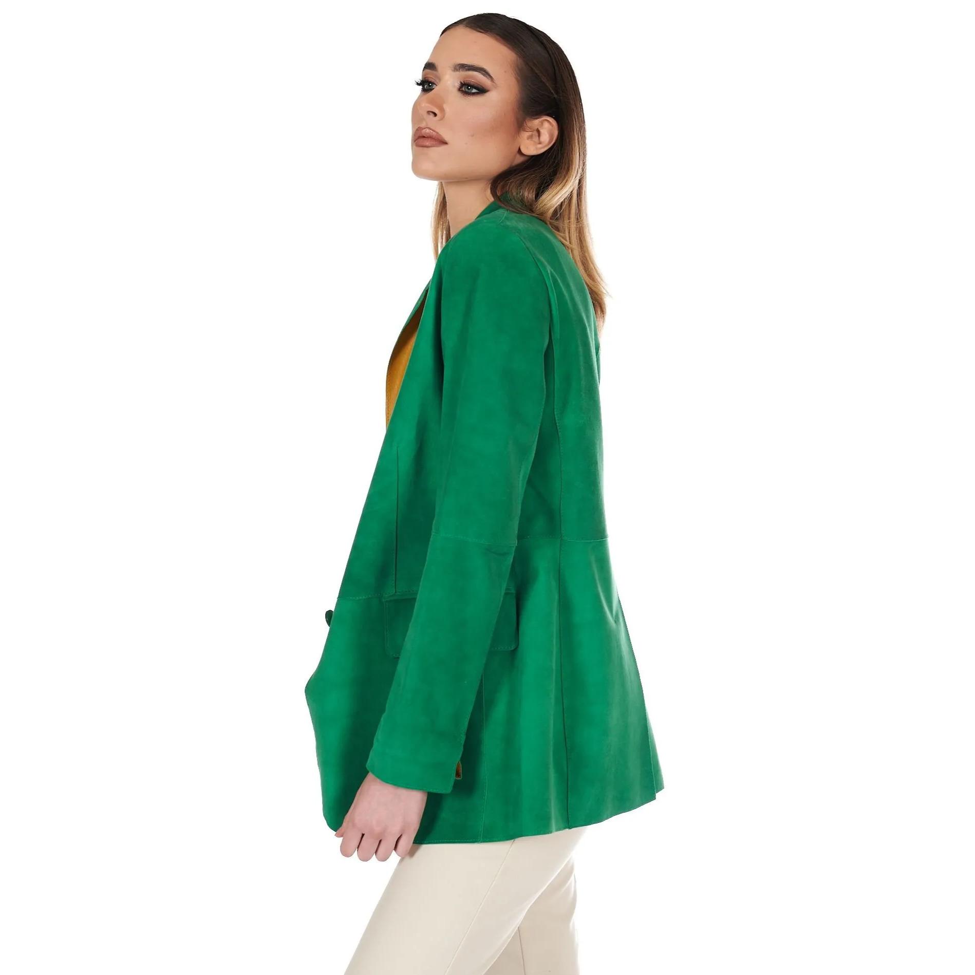 Giacca blazer in pelle scamosciata colore verde