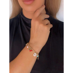 Pulsera charms multicolor latón en dorado