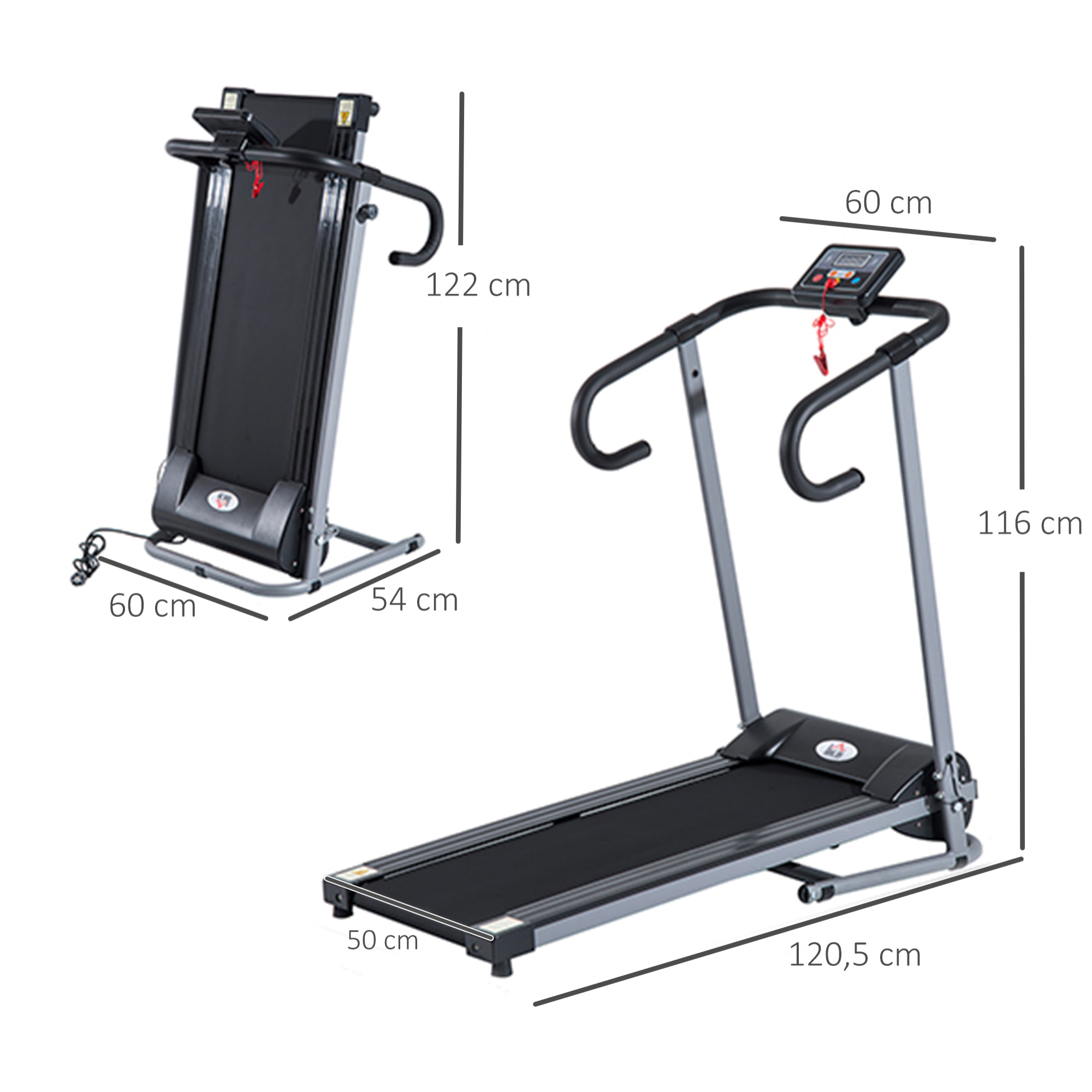 Tapis de course Fitness électrique pliable - 1 à 10 Km/h - écran LCD multifonctions - puissance 500 W - gris foncé noir