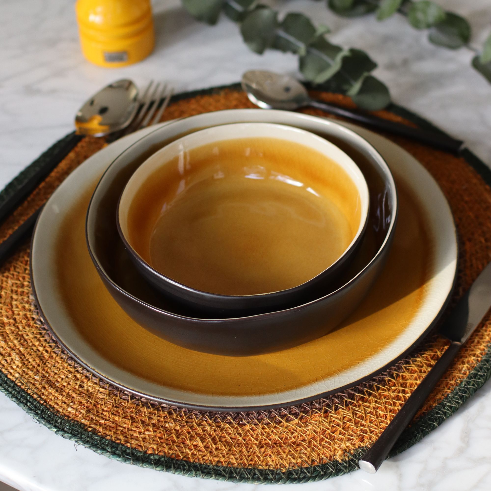 Lot de 6 sets de table terracotta en jonc de mer 38cm LUNA