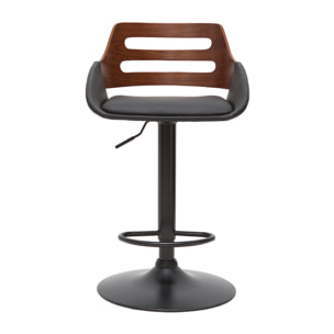 Tabouret de bar relevable design noir et noyer PERNIK
