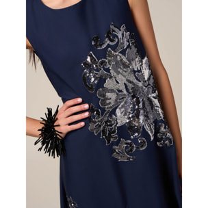 Oltre - Vestido de algodón con lentejuelas en forma de A - Azul