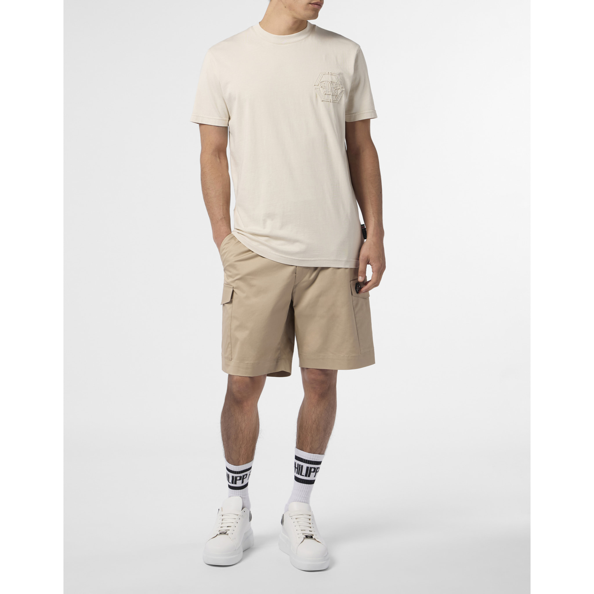 PHILIPP PLEIN Round Neck T-Shirt Raw Edge Monogram Monogram