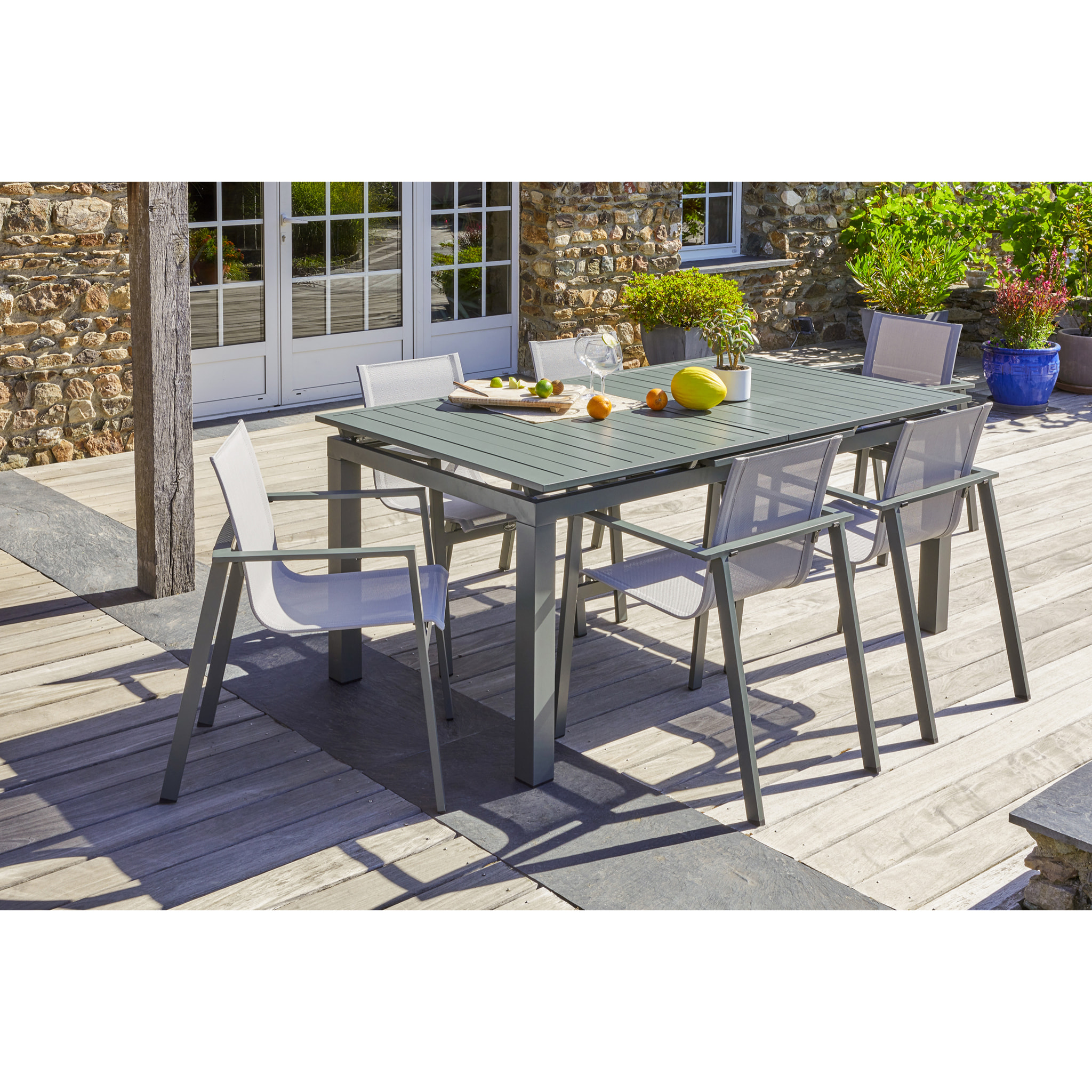 MIAMI - Ensemble repas de jardin 6 places en aluminium