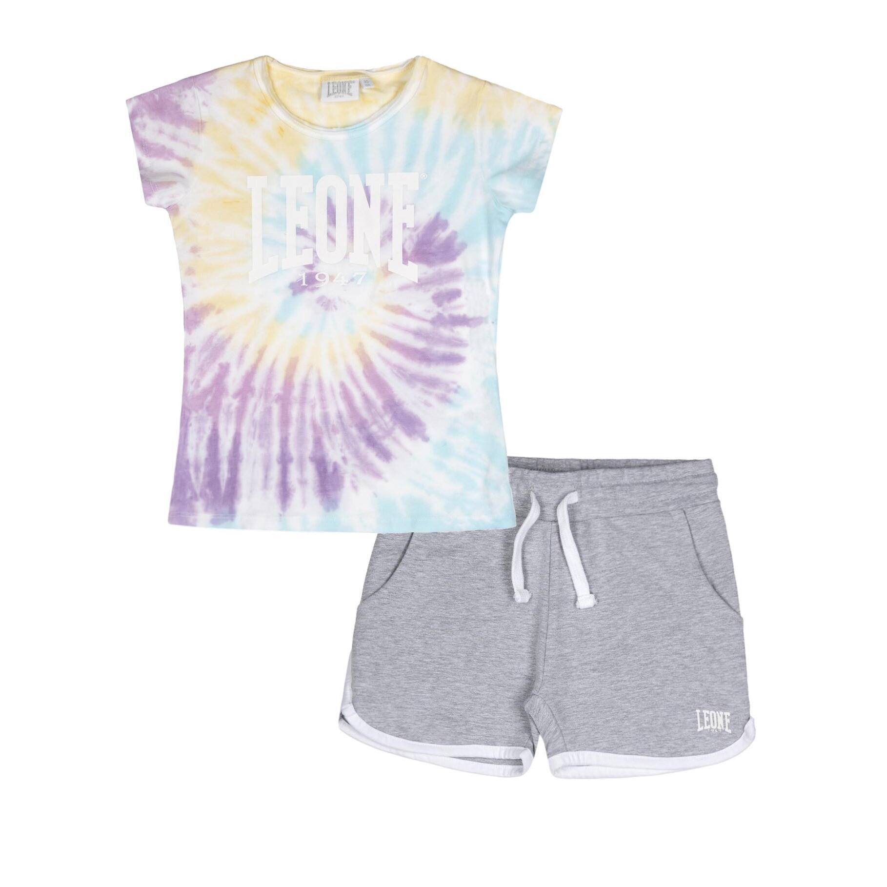 Set da bambina con t-shirt e pantaloncini in cotone Leone Rainbow