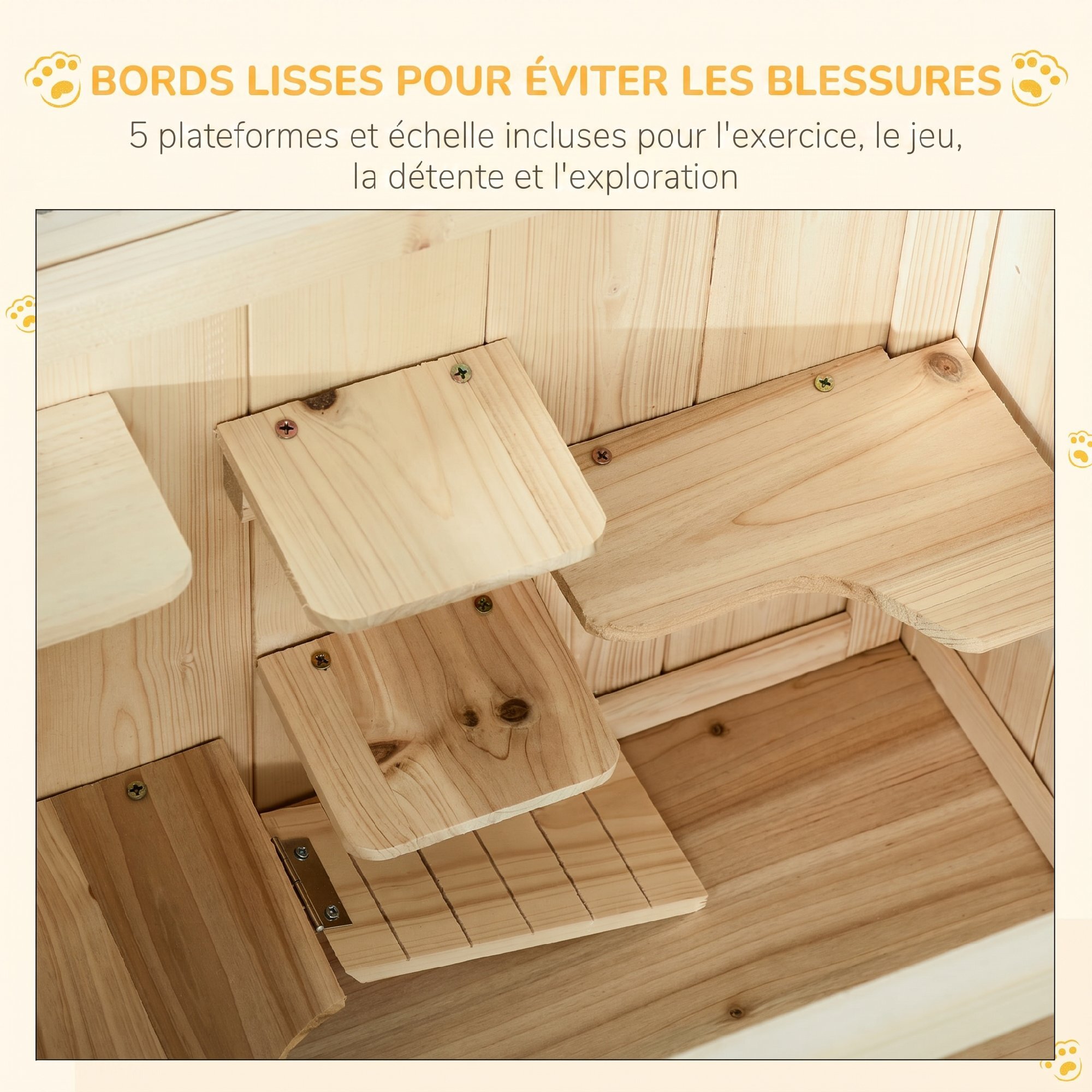 Cage hamster en bois sur pieds - étagère, plateformes, rampe - toit ouvrant, trappe nourrissage