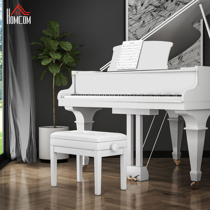 Banqueta para Piano Banco para Piano con Ajustable en Altura de 48 a 58 cm Espacio de Almacenamiento Patas de Madera Taburete para Teclado Acolchado Blanco