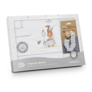 Juego de Sábanas para Cuna mod. Estampado  Rino-León con Broche Muselina