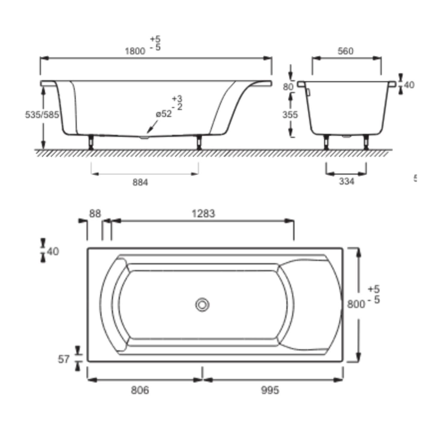 Baignoire Ove + pare bain chromé