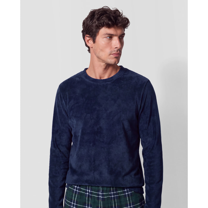 Pijama coral cuadro wello azul marino