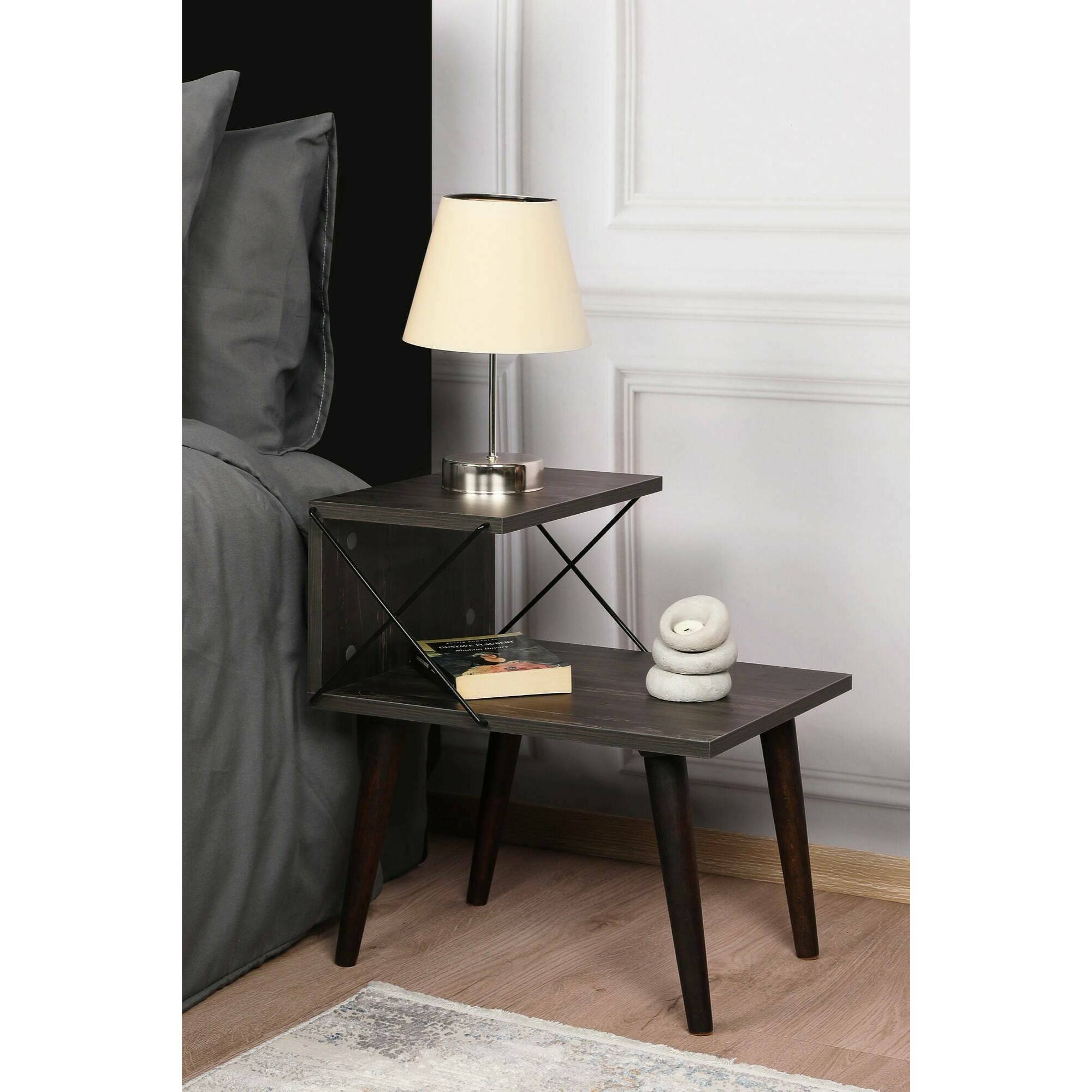 Comodino Newton, Comò basso, Tavolino da notte, Mensola da letto, 50x40h55 cm, Grigio Cenere