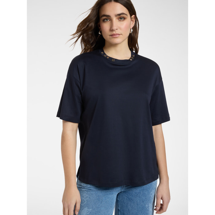 Elena Mirò - Camiseta con aplicaciones Monogram - Azul