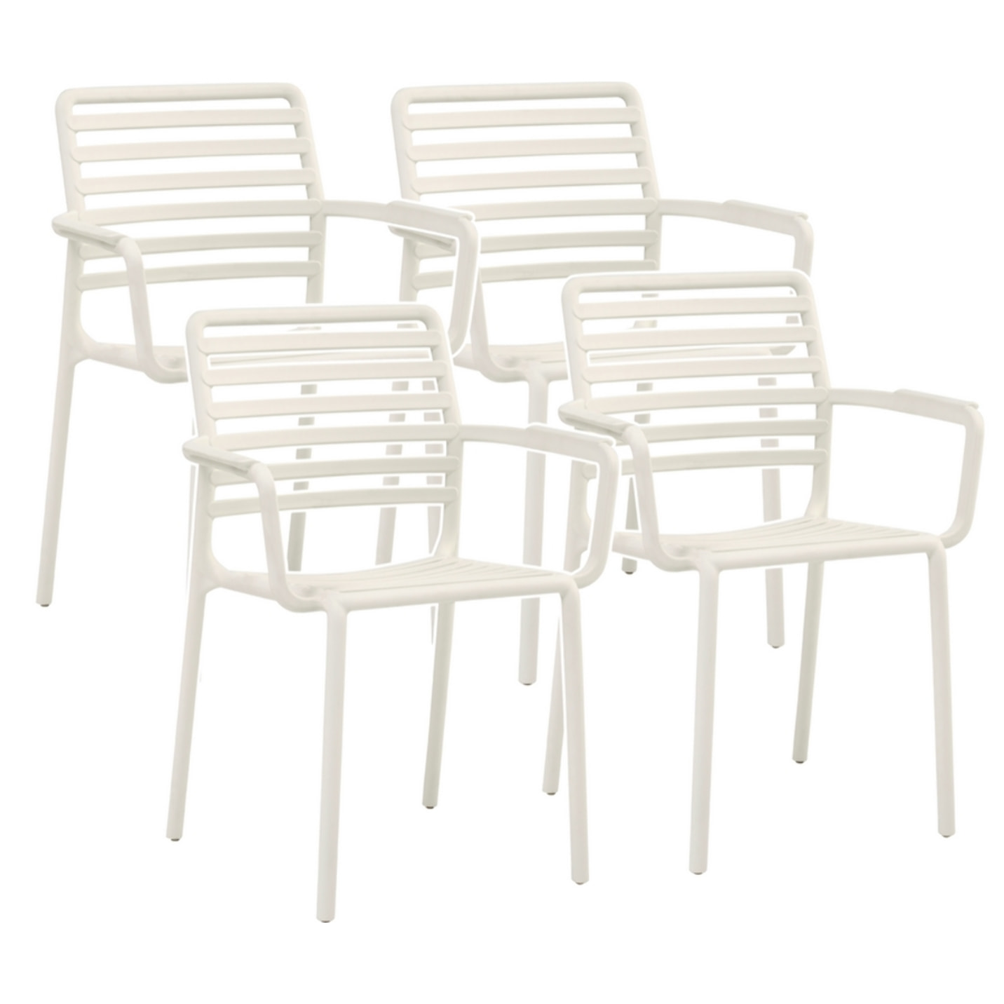 Set da 4 sedie da giardino bianche in polipropilene con braccioli – Tago