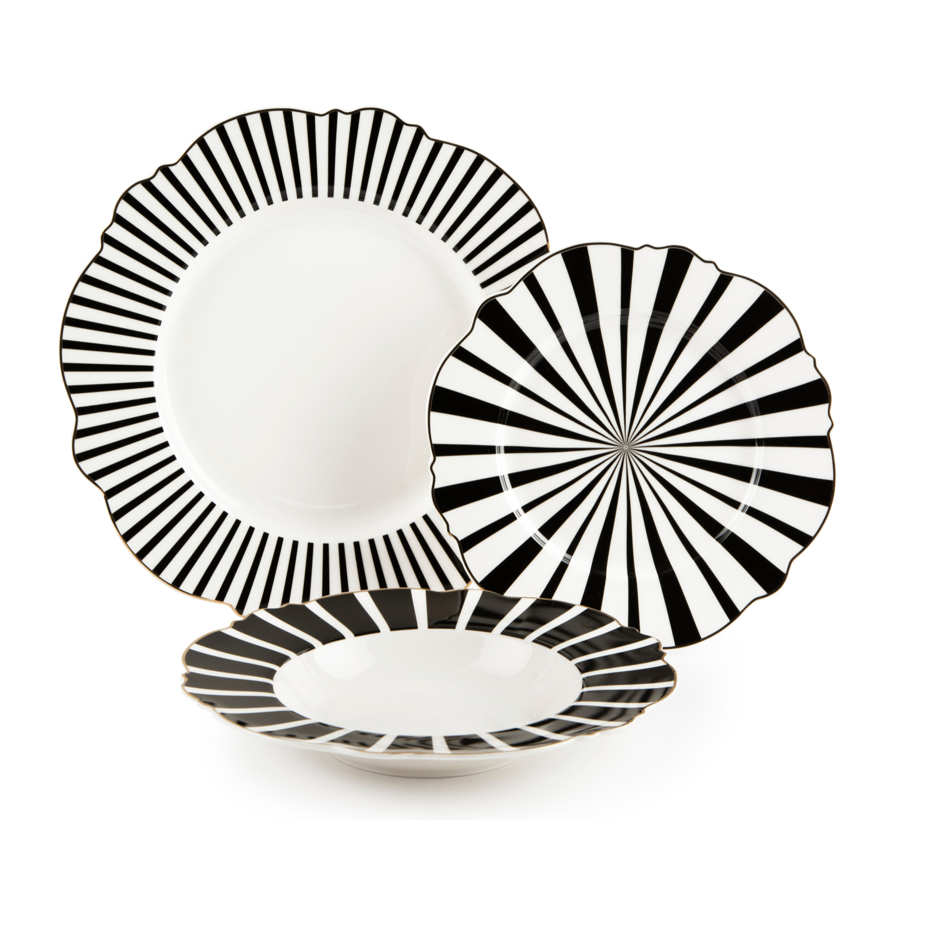 Servizio piatti 18 pezzi Excelsa Alice, New Bone China, bianco e nero