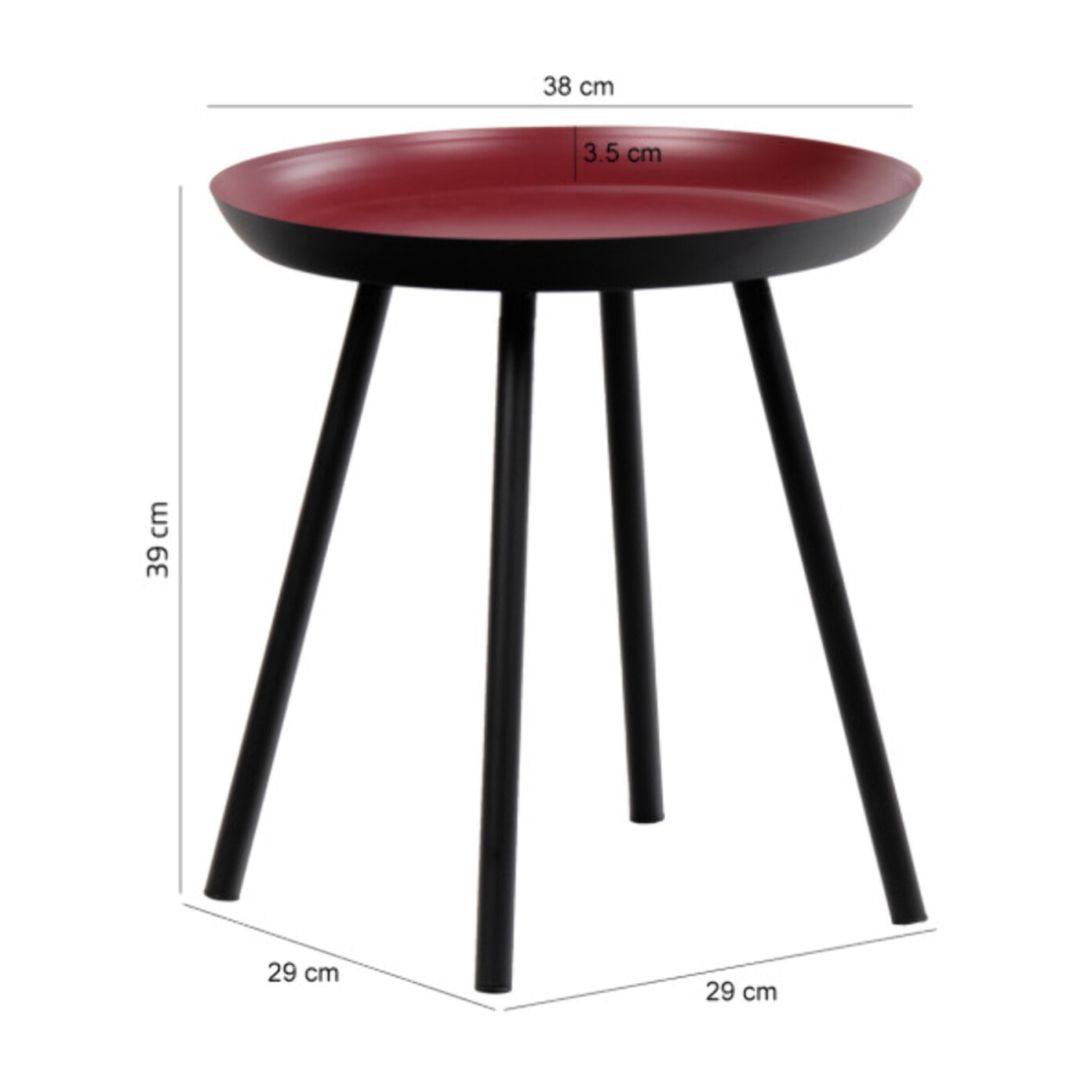 Bout de canapé rond avec plateau creux en métal rouge et noir - SOUFIO