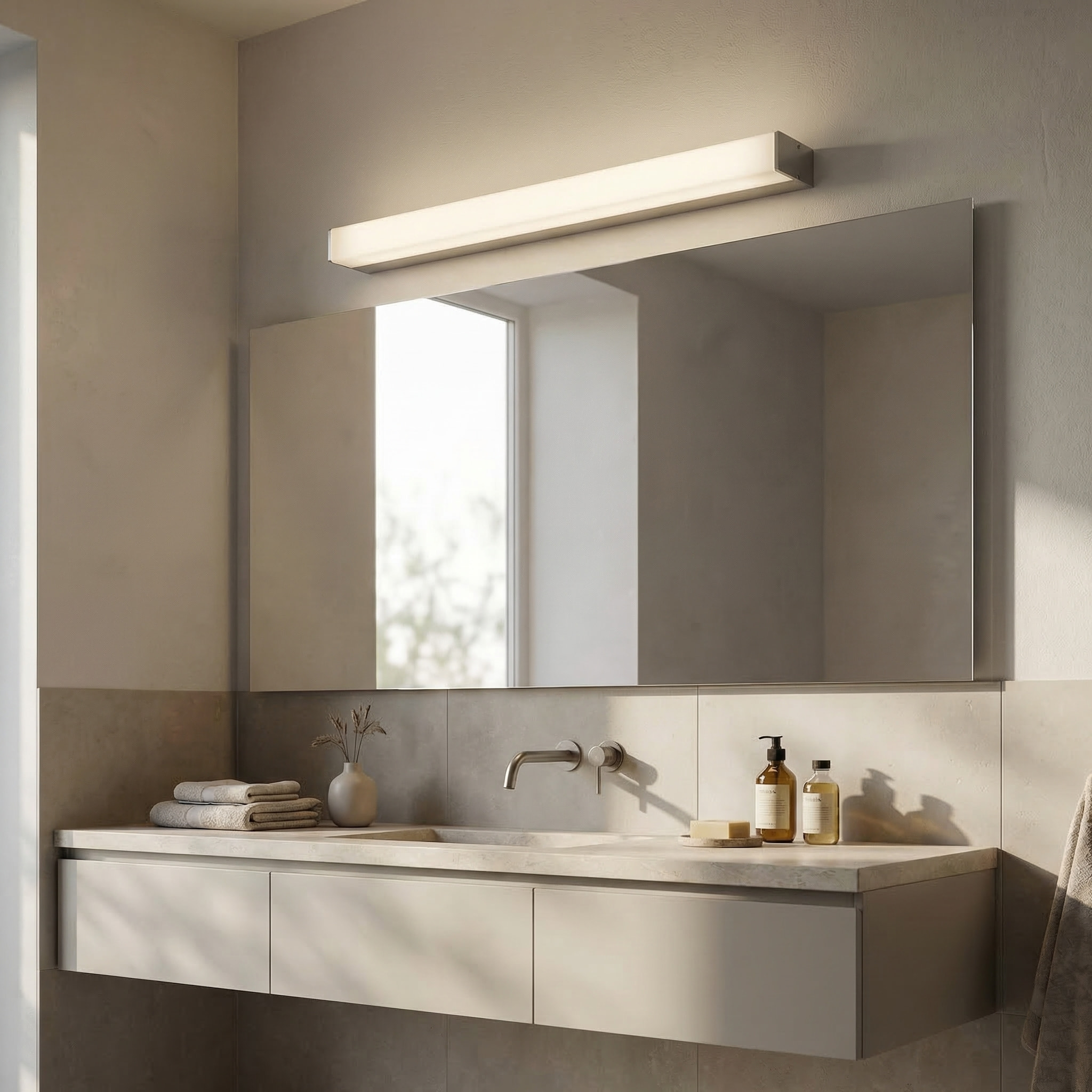 Ledsc4 LedsC4 - Lámpara de Baño Interior LED 580mm, Acabado Cromo Opal, 367lm 3000K, Aluminio y Policarbonato, Iluminación Eficiente y Moderna