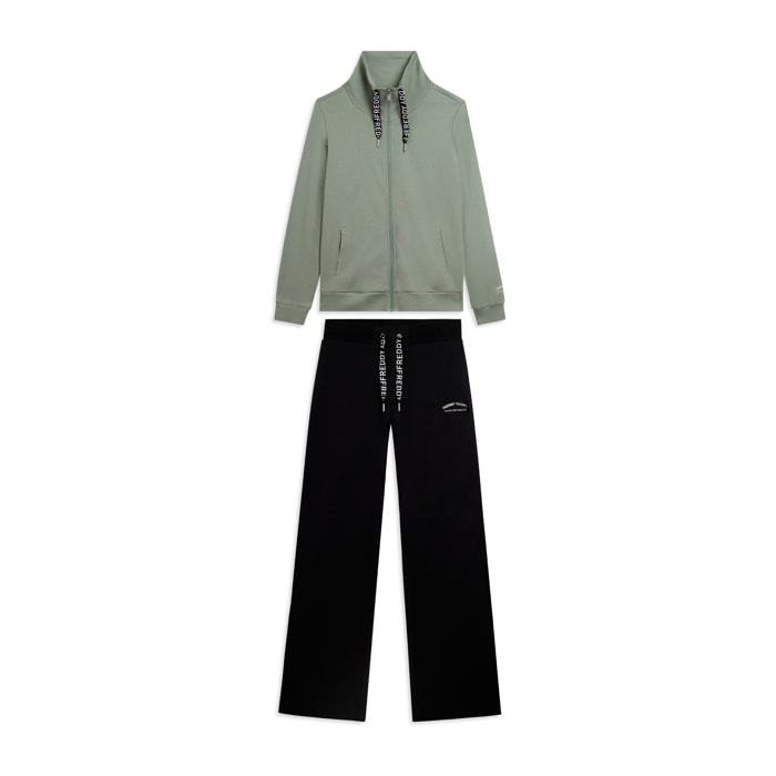 Tuta con zip e collo alto, pantaloni wide leg