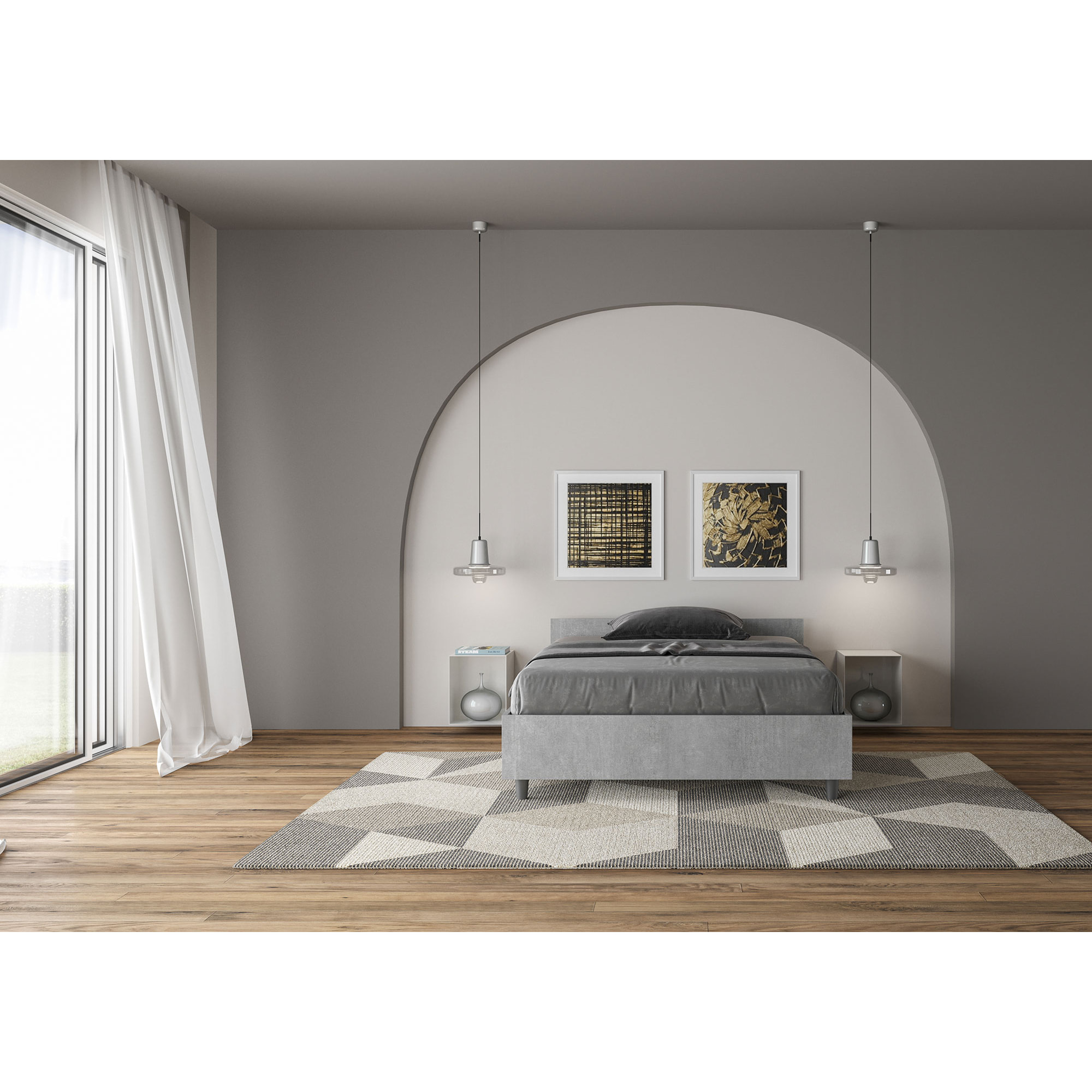 Letto una piazza e mezza senza rete 120x200 cemento Nuamo