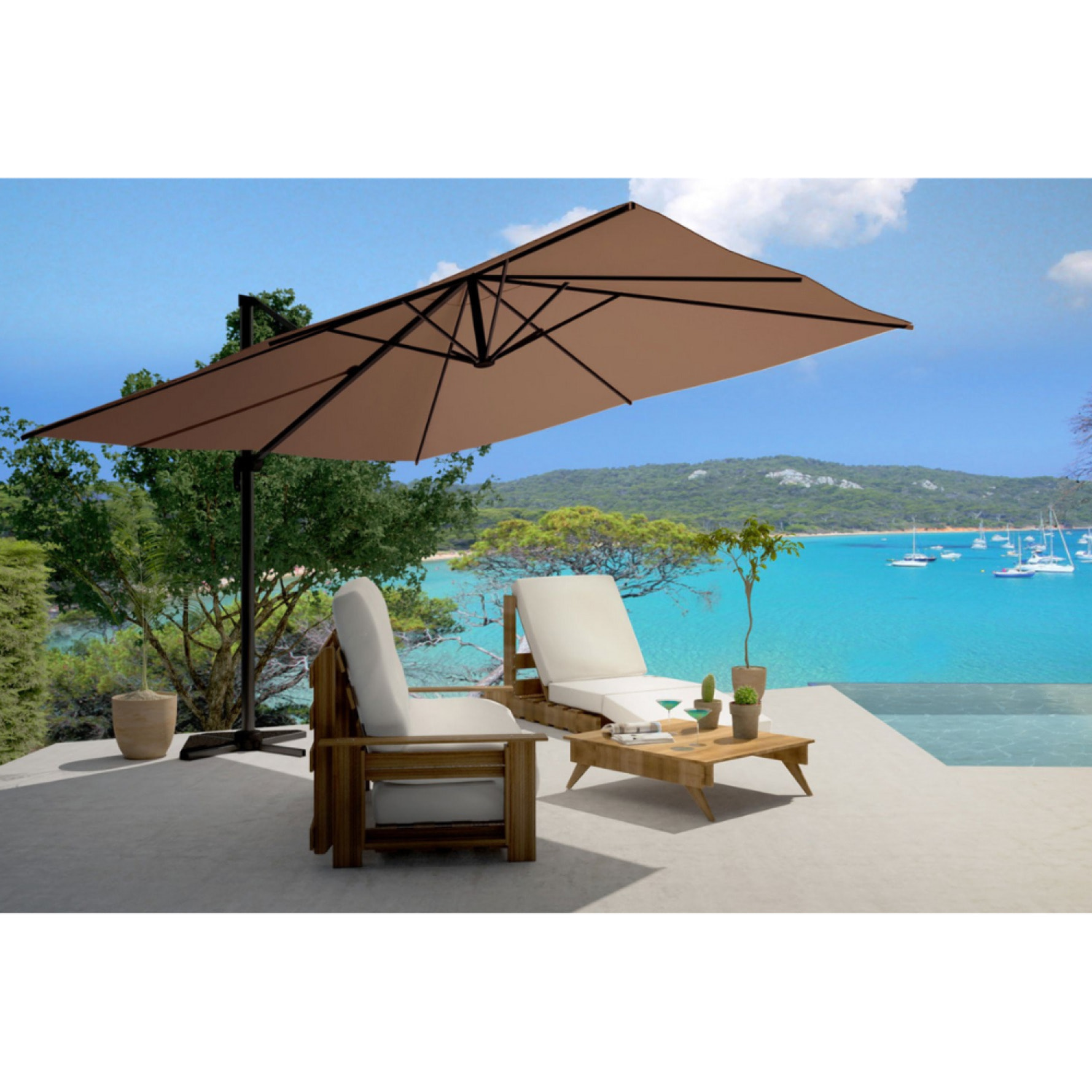 Parasol déporté et rotatif 3 x 4 m chocolat NAVIA
