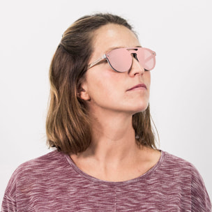 Gafas de sol PALO ALTO PEARL - Gris sólido mate / Plana rosa revo y patillas metálicas doradas