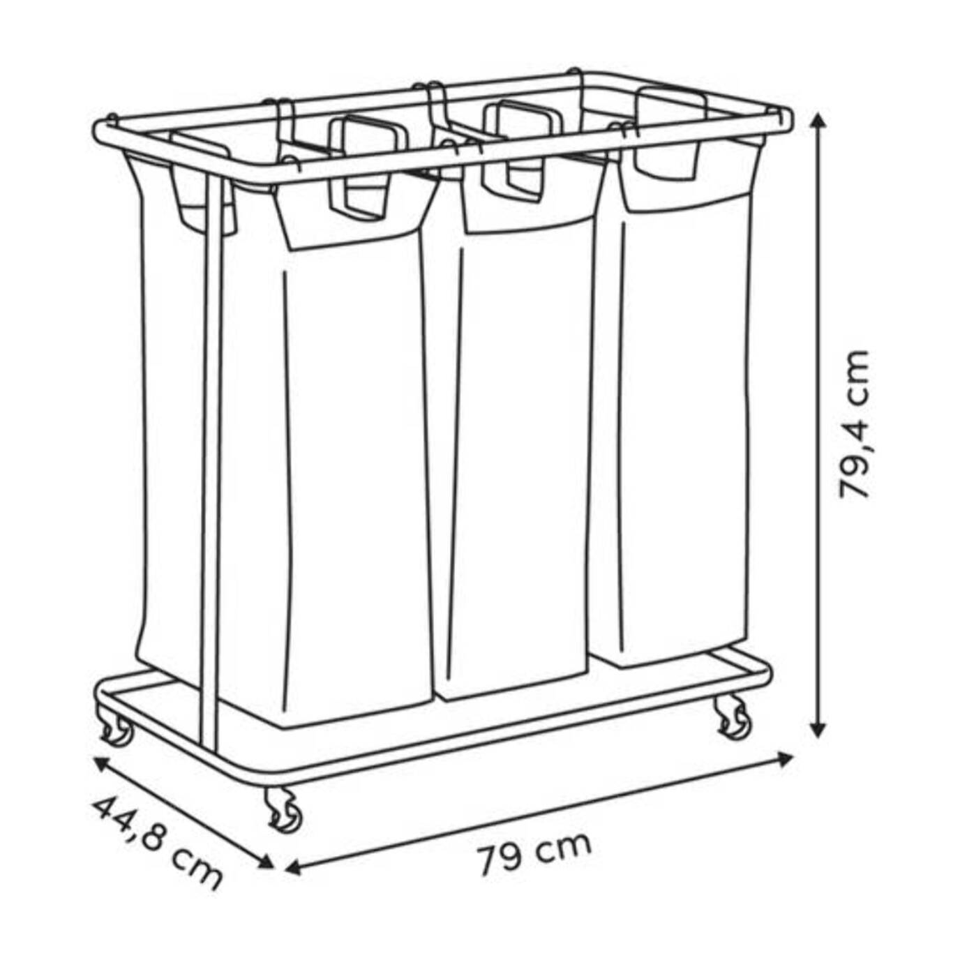 Panier à Linge Linea à Roulettes 3x47,7L Beige 79x44,8x79,4 cm