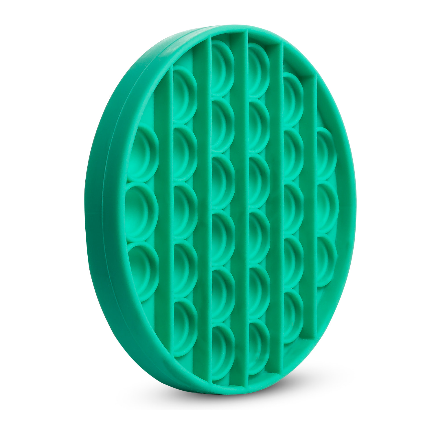 DAM Pop Bubble juguete sensitivo desestresante, burbujas de silicona para apretar y pulsar. Diseño redondo. 12,5x1,7x12,5 Cm. Color: Verde Esmeralda