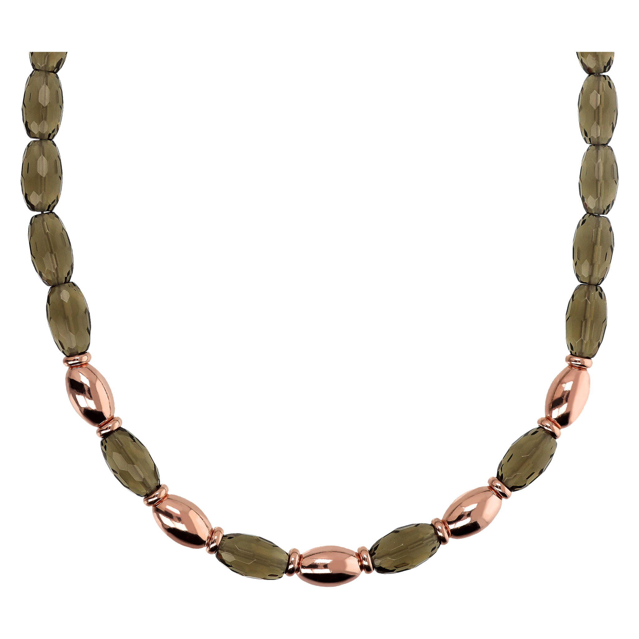 Collana Girocollo in Argento 925 placcato Oro Rosa 18kt con Quarzo Marrone Sfaccettato