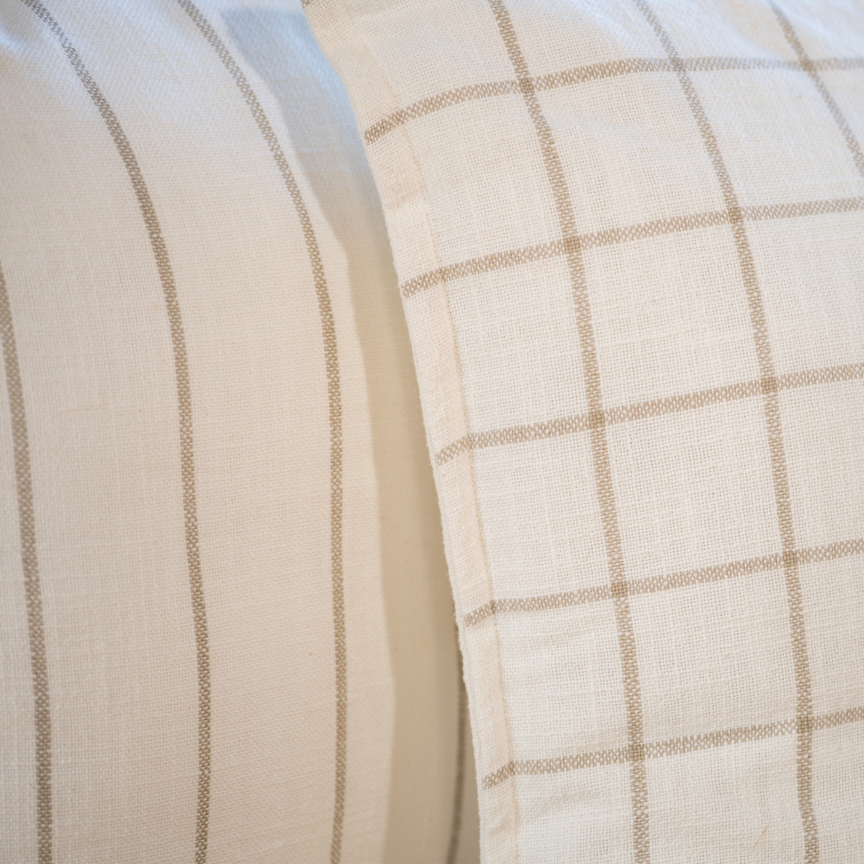 Housse de coussin 100% coton rayures et carreaux LOURMARIN - Beige