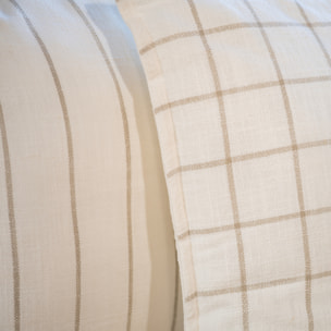 Housse de coussin 100% coton rayures et carreaux LOURMARIN - Beige