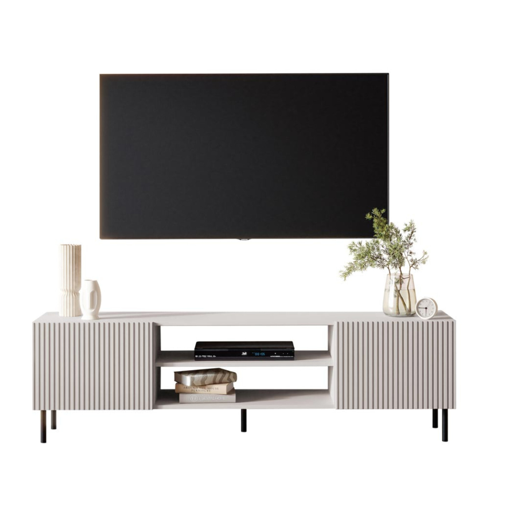 Timote - meuble TV 2 portes et 2 niches - écru - 181 cm - Écru