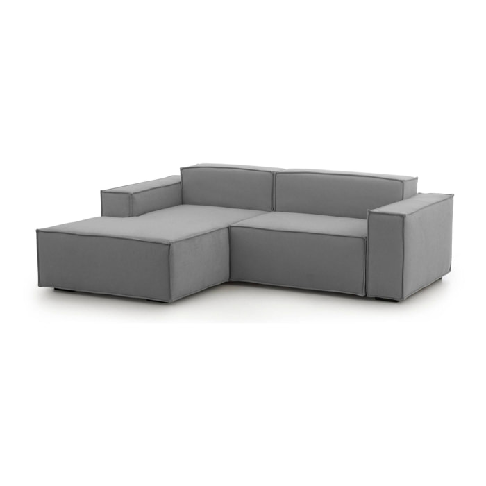 Divano fisso Nadia, Divano componibile a 2 posti con penisola sinistra, 100% Made in Italy, Sofà moderno in tessuto, Cm 220x170h70, Grigio