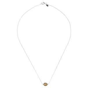 PERLAVIVA - Collana Catena Rolo in Argento 925 placcato Rodio con Pendente in Perla d'Acqua Dolce Marrone Ø 7/8 mm