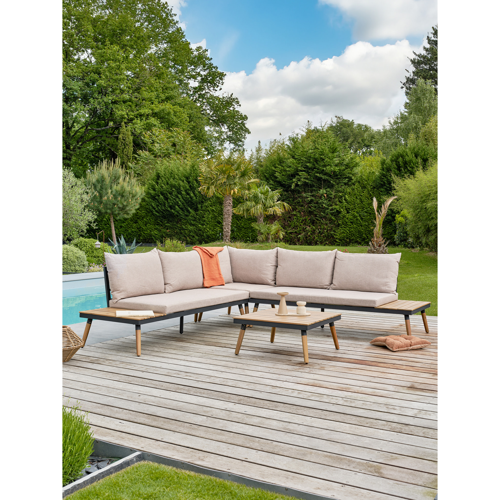 CAMINO - Salon de jardin d'angle 5 places - Acacia