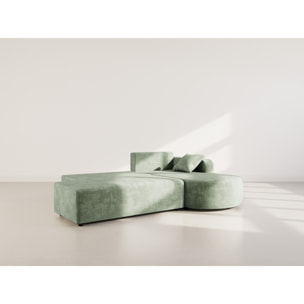 Miro - Canapé d'angle droit 4 places convertible avec coffre en velours texturé - Vert sauge