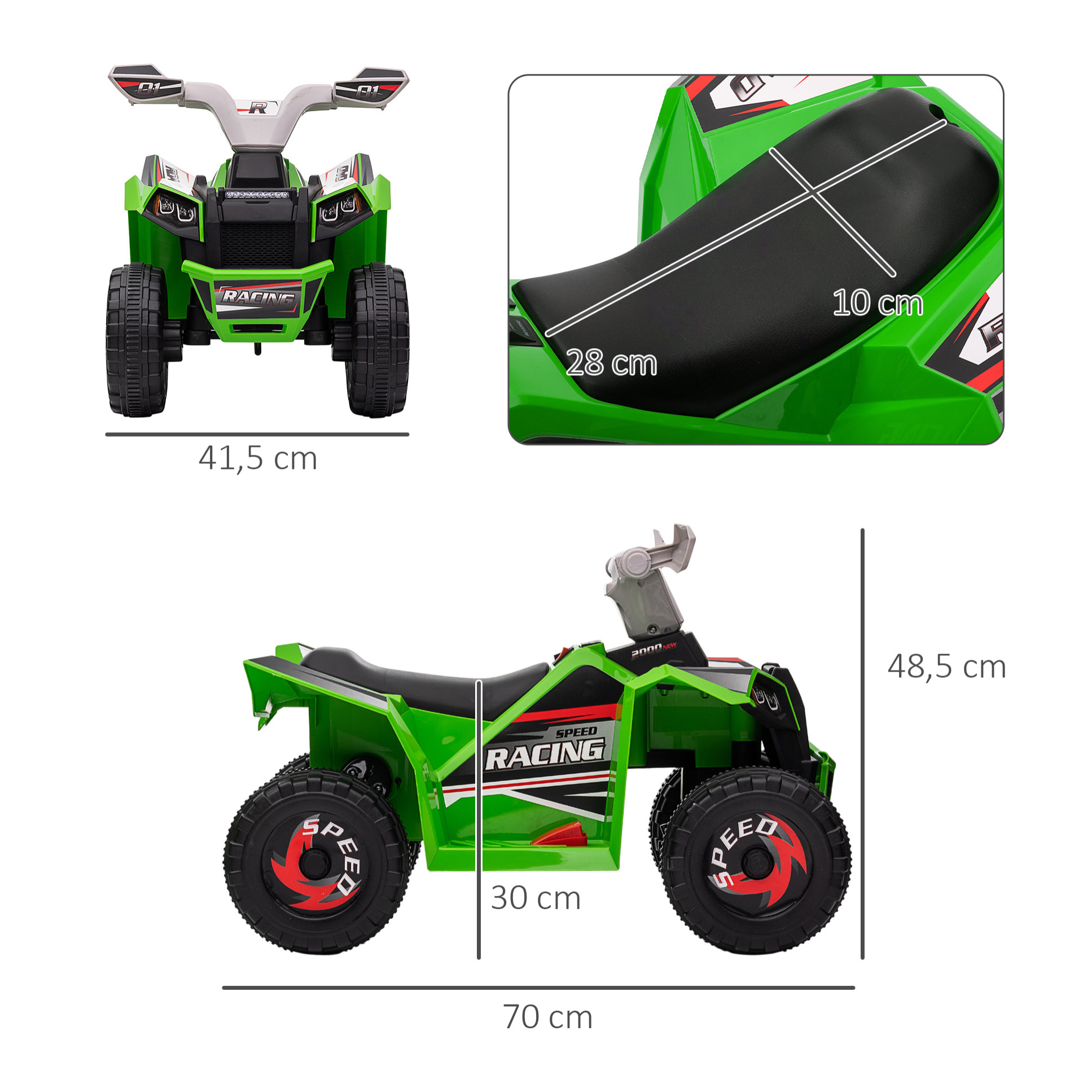 Quad Eléctrico para Niños 6V, Quad para Niños de 18-36 Meses con Avance y Retroceso, Velocidad de 2,5 km/h, Verde