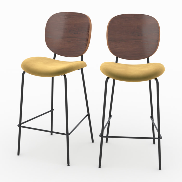 Lot de 2 chaises pour îlot central 65,5 cm en velours jaune - Simone