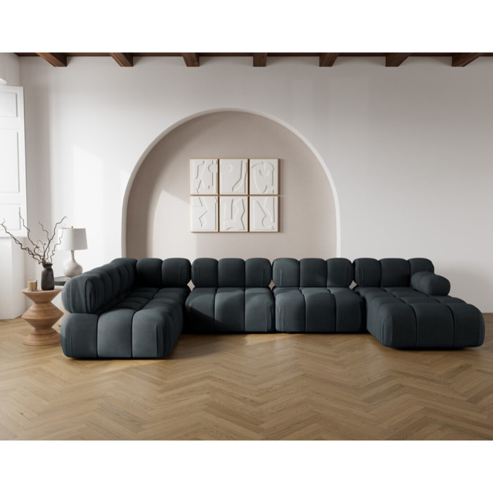 Ruby - canapé panoramique modulable d'angle gauche 7 places en velours texturé - Noir