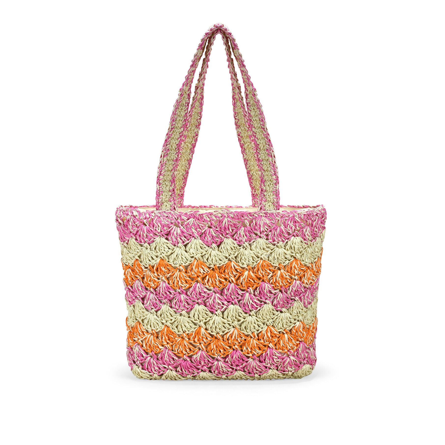 Bolso tote rosa en rafia trenzada