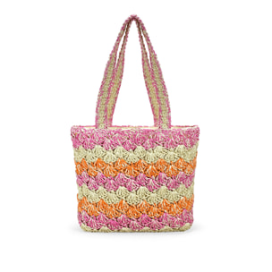 Bolso tote rosa en rafia trenzada