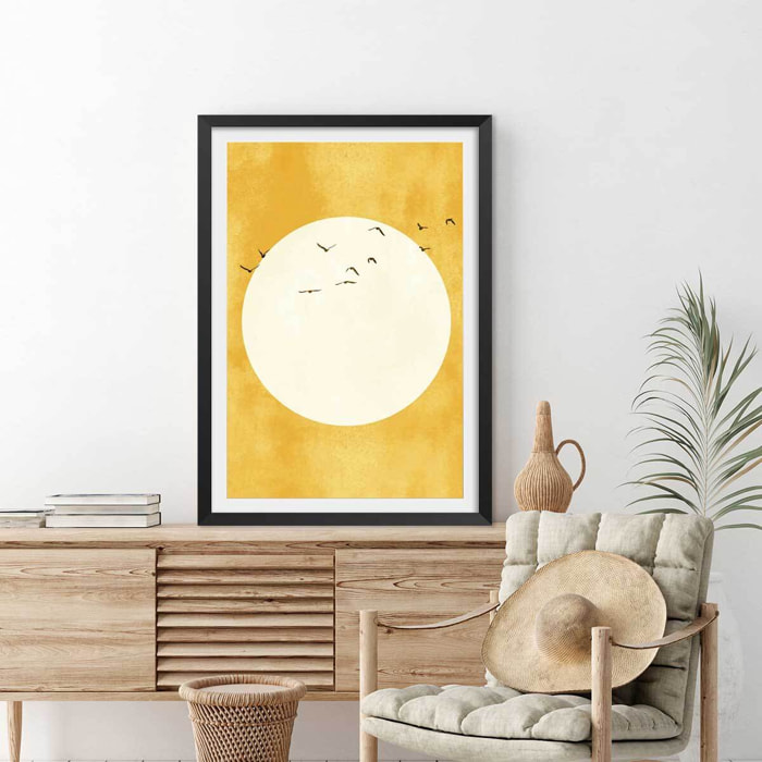 Affiche dessin ""Eternel coucher du soleil"" Affiche sous cadre noir