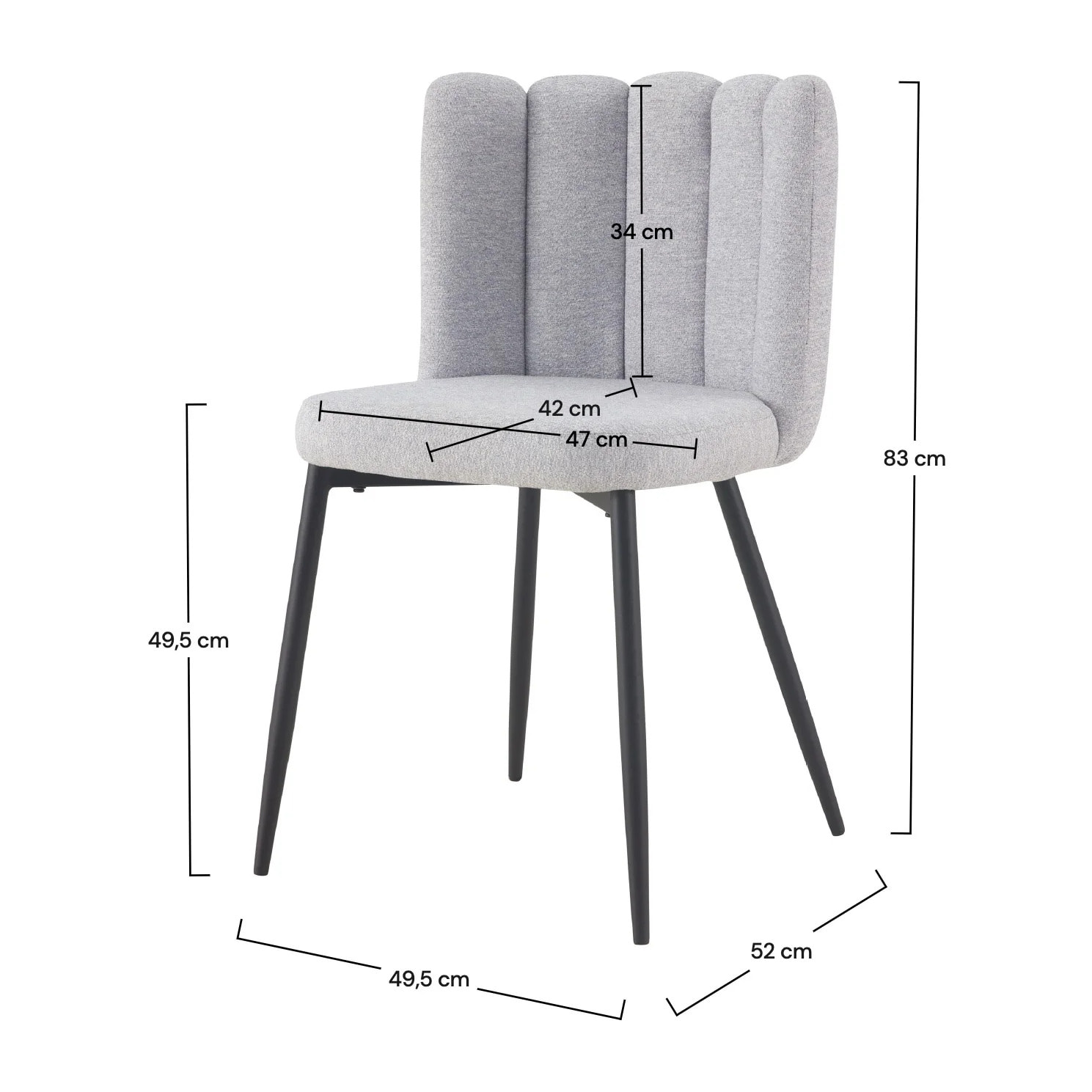 Lot de 2 chaises en tissu gris et pieds en métal noir - Rosy