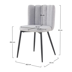 Lot de 2 chaises en tissu gris et pieds en métal noir - Rosy