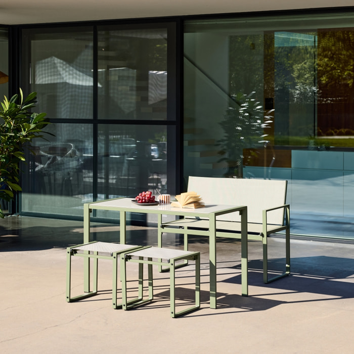 Table de jardin encastrable acier et textilène + 4 assises TAVENA