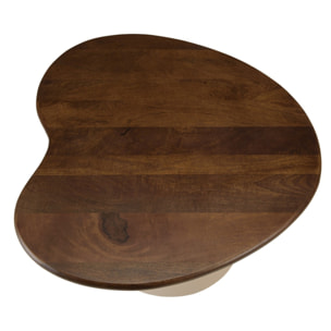 JAMES - Table basse ovoïde plateau en manguier pied en métal ivoire JAMES