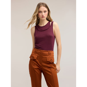 Motivi - Top de mezcla de lino con cut-out en los hombros - Burgundy